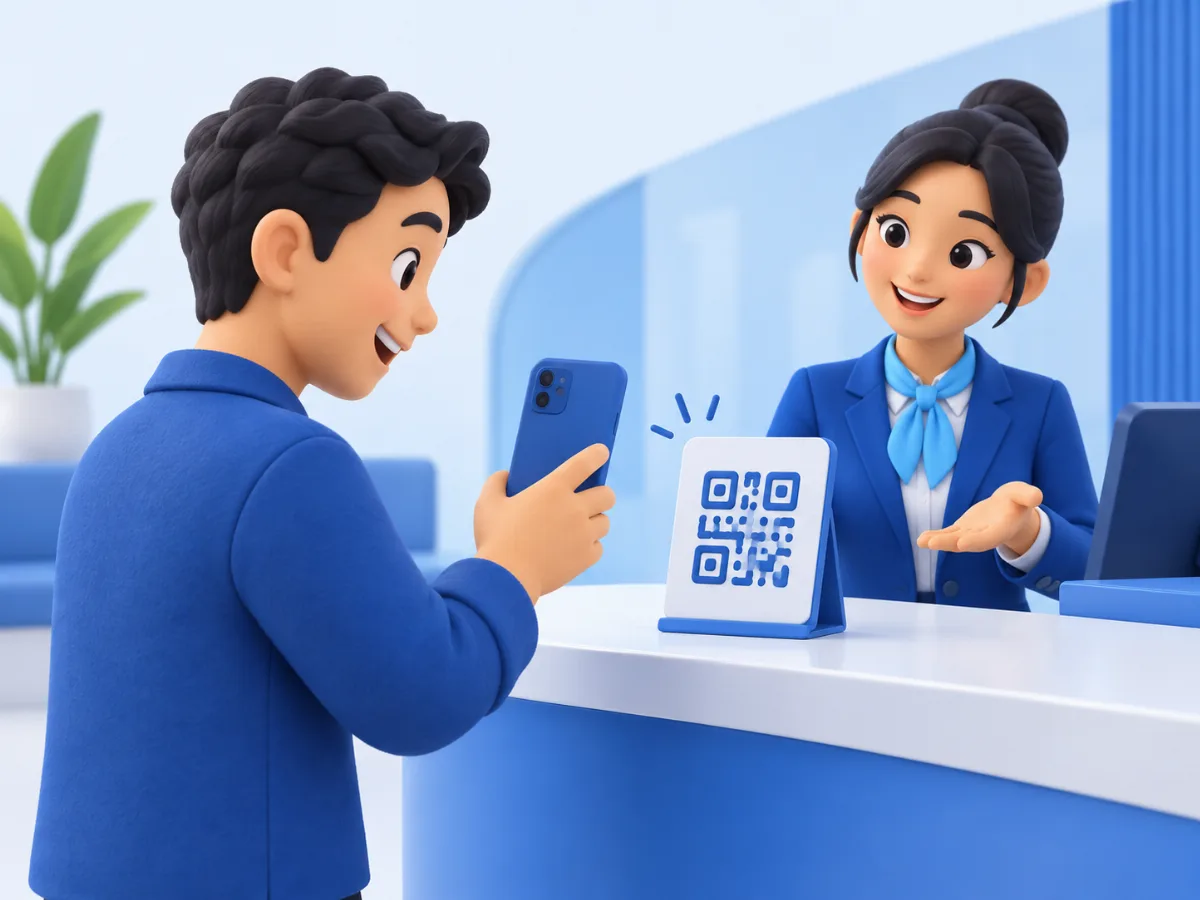 Ilustrasi ponsel untuk memindai QR antrean